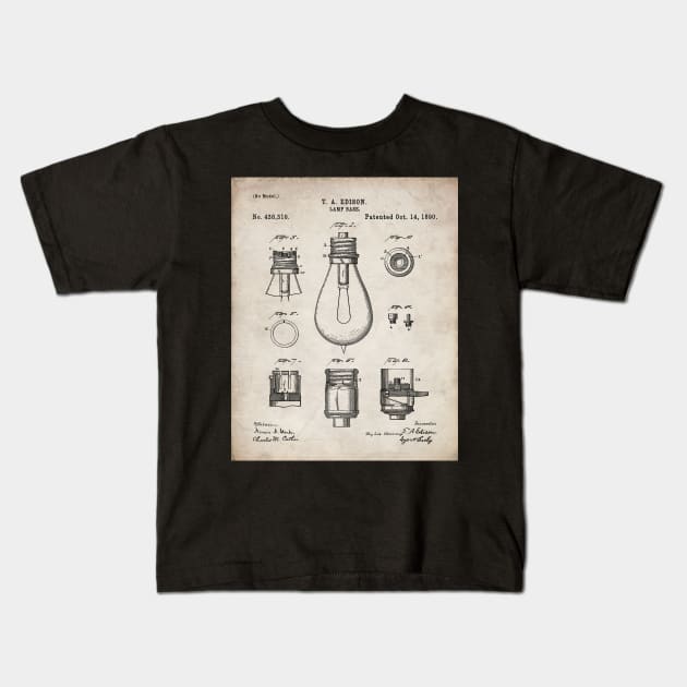 Edison Lamp Patent - New Homeowner Housewarming Decor Art - Antique Kids T-Shirt by patentpress